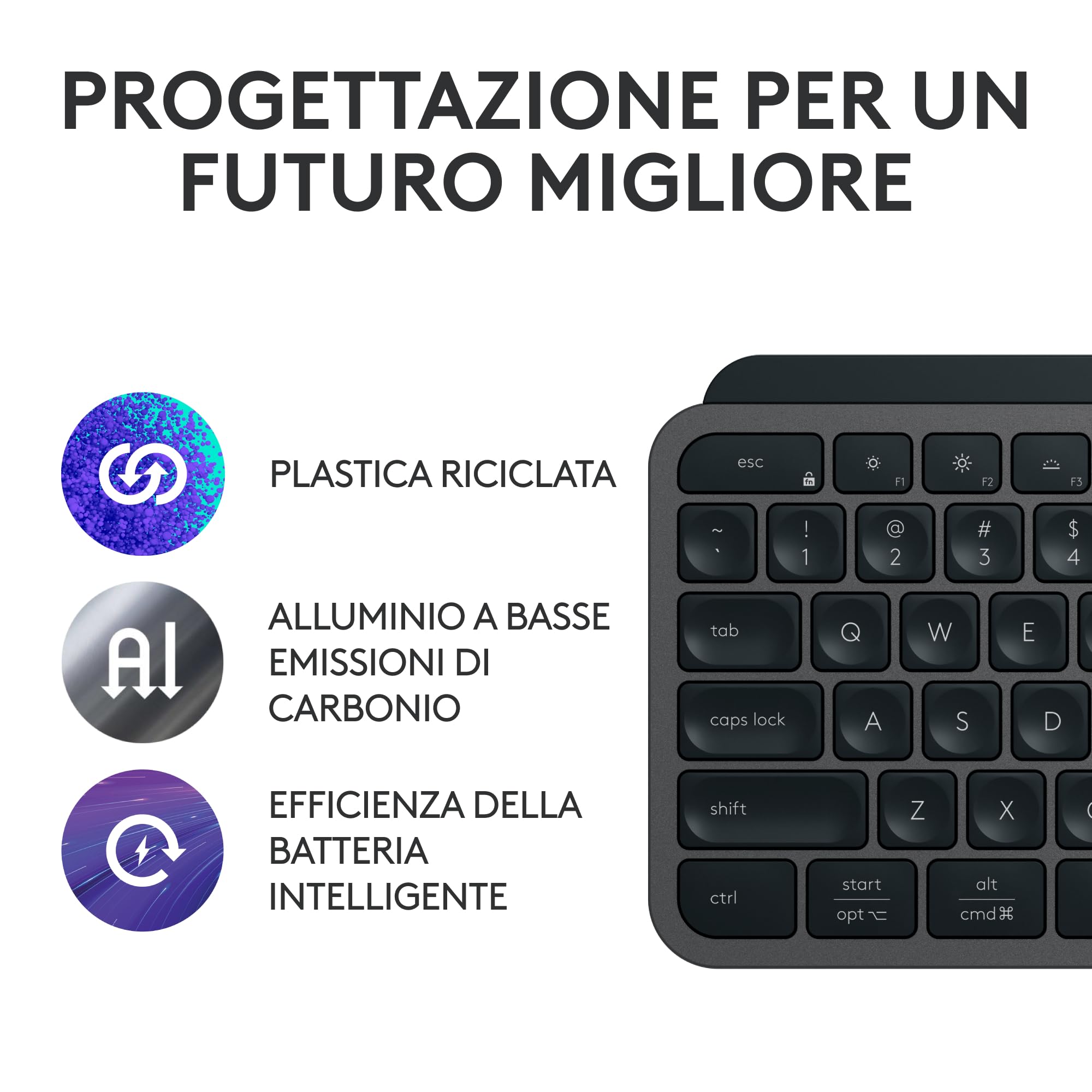 Logitech MX Keys S, Tastiera Wireless, Profilo Basso, Tasti Programmabili, Retroilluminazione, Bluetooth, USB C Ricaricabile, per PC Windows/Linux/Chrome/Mac - Grafite, Layout Italiano QWERTY