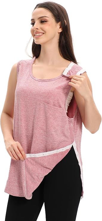 Unisex Post Shoulder Surgery Tank Tops Shoulder Side Full Snap Access Shirt Tearaway Arm Chest Rotator Cuff Recovery Clothing