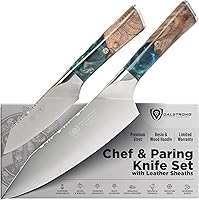 Vista 8 de Dalstrong Cuchillo de chef – 8 pulgadas – Serie Valhalla – Cuchillo de cocina de acero 9CR18MOV HC – Mango de resina roja y madera – Cuchillo