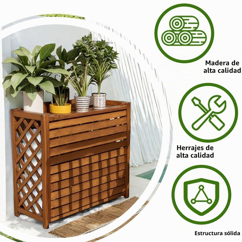 Cubierta De Aire Acondicionado De Madera Maciza Elegante Y Resistente Que Ofrece Protección Duradera Y Diseño Atractivo para Exteriores(120x57x100cm)