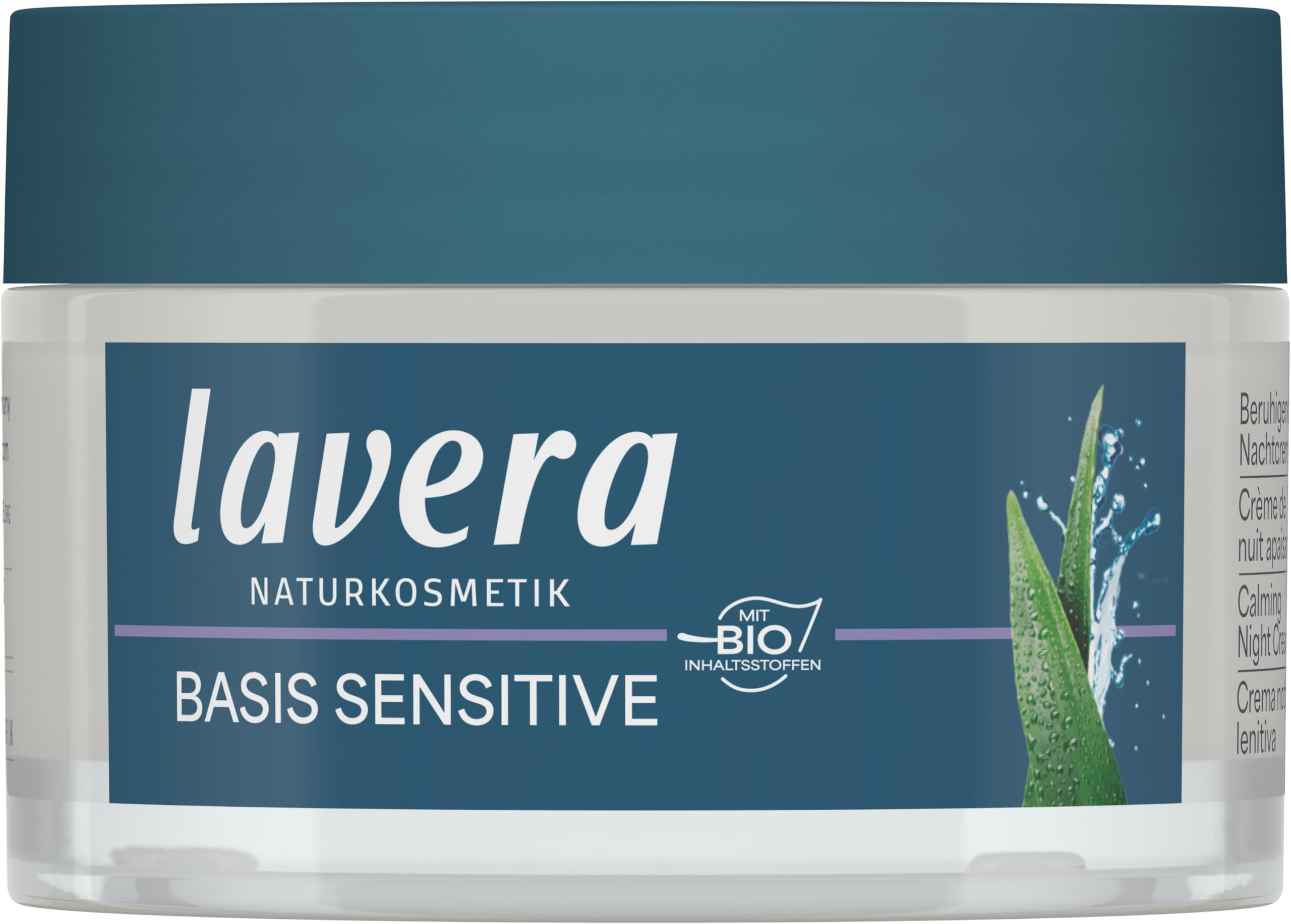 lavera basis sensitiv Kojący krem na noc - kosmetyki naturalne - wegański - organiczny aloes & Organiczny olejek migdałowy - nawilżający - krem do twarzy - pielęgnacja na noc - bez zapachu - 1 x 50 ml