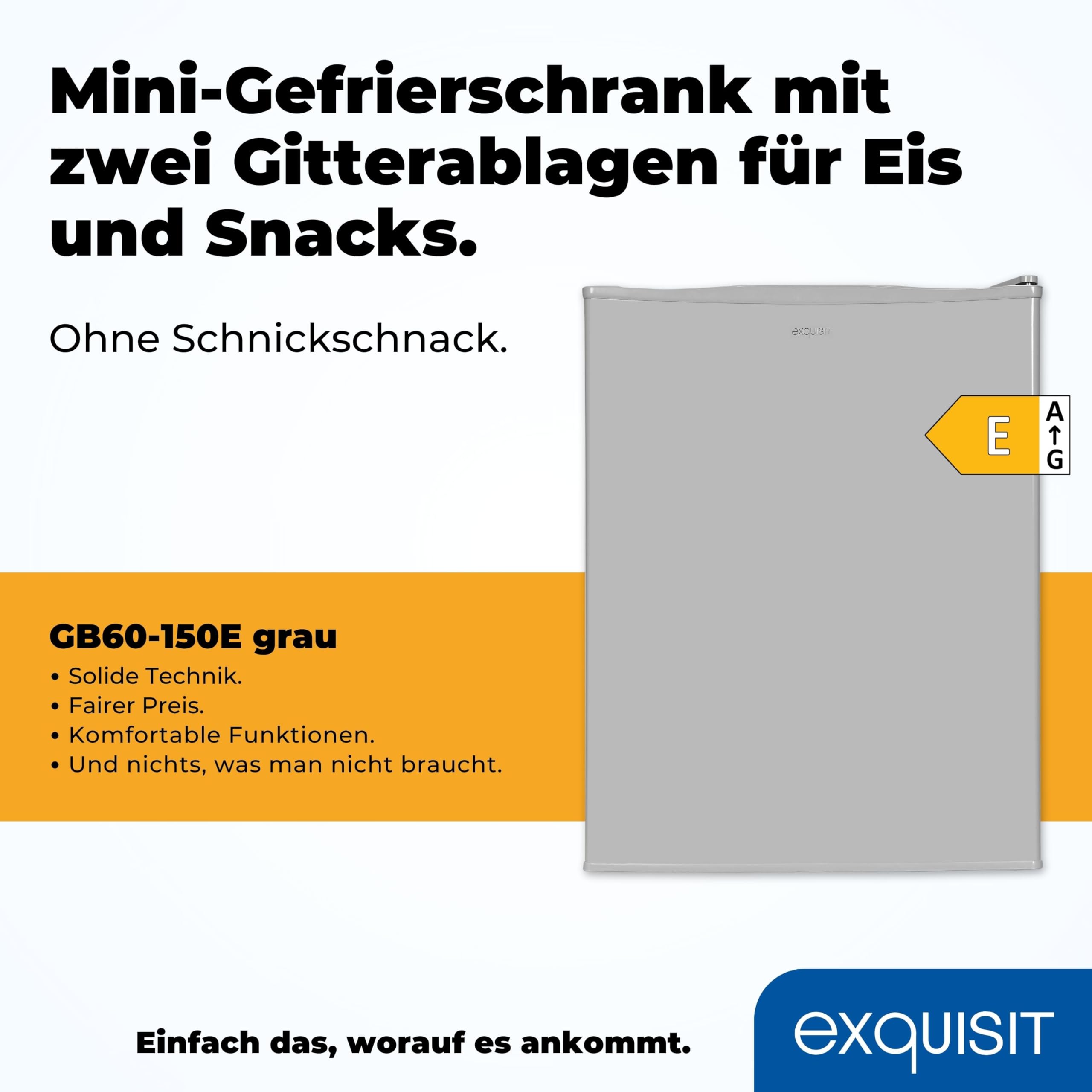 Exquisit GB60-150E Mini Gefrierschrank, 42 l Gefrierbox, Grau | Kompakter Mini-Gefrierschrank für Büro und Gästezimmer, wechselbarer Türanschlag, stufenlose Temperaturregelung, leise