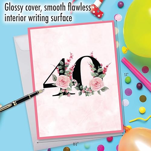 Miniatura 5 de NobleWorks Tarjeta de papel de cumpleaños jumbo de 8.5 x 11 pulgadas con sobre (paquete de 1) grande, tamaño jumbo floral de 40 años J10051MBG