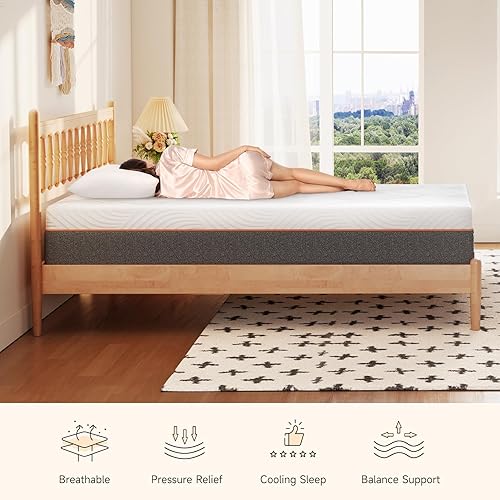Miniatura 3 de Koorlian Colchones Queen de espuma viscoelástica de gel de 10 pulgadas para dormir refrescantes y aliviar la presión, colchón tamaño Queen en una