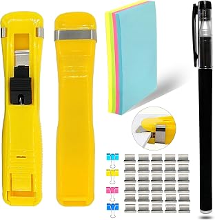 Paper Clam Clip Dispenser Handheld Refill Clips Clamps, Reusable Portable Binder Stainless Steel Clips Student Clamp Clipper Holder wi/Sticky Note for School, Office, Nurse Stapler Fasten Documents