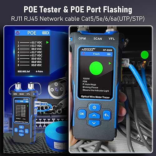 Miniatura 4 de NOYAFA Probador de cable de red NF-8508 con medidor de potencia óptica de 7 longitudes de onda, probador RJ11 RJ45PoECAT5 CAT6NCV, herramienta de