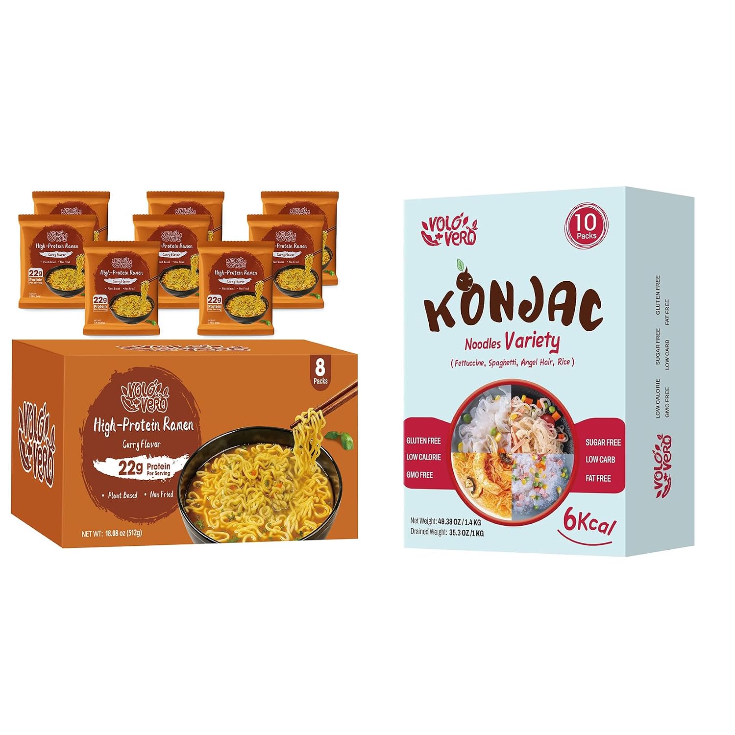 VOLO VERO High Protein Ramen Noodles 22g Plant Based Protein 8 Pack with Konjac Noodles Variety Pack 10 Pack Vegan Gluten Free Low Calorie Quick Meal Solution