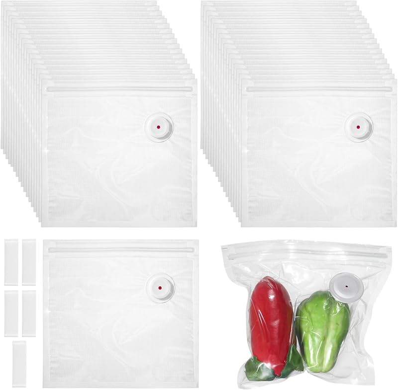 40 Pcs Reusable Vacuum Sealer Bags with 5 Clips | BPA-Free 8.3"×8.7" Vacuum Food Storage Bags for Food Saver with Air Valve, Compatible with Most Handheld Vacuum Sealers