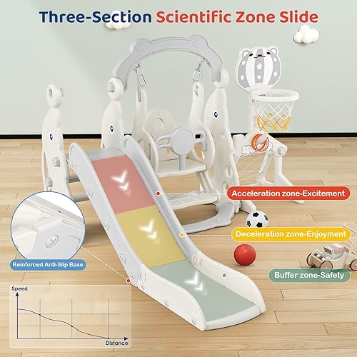 Miniatura 2 de Tobogán para niños pequeños, juego 6 en 1 para niños  Mejora con tobogán, columpio, fútbol y lanzamiento de anillos para niños de 1 a 3 años, parque