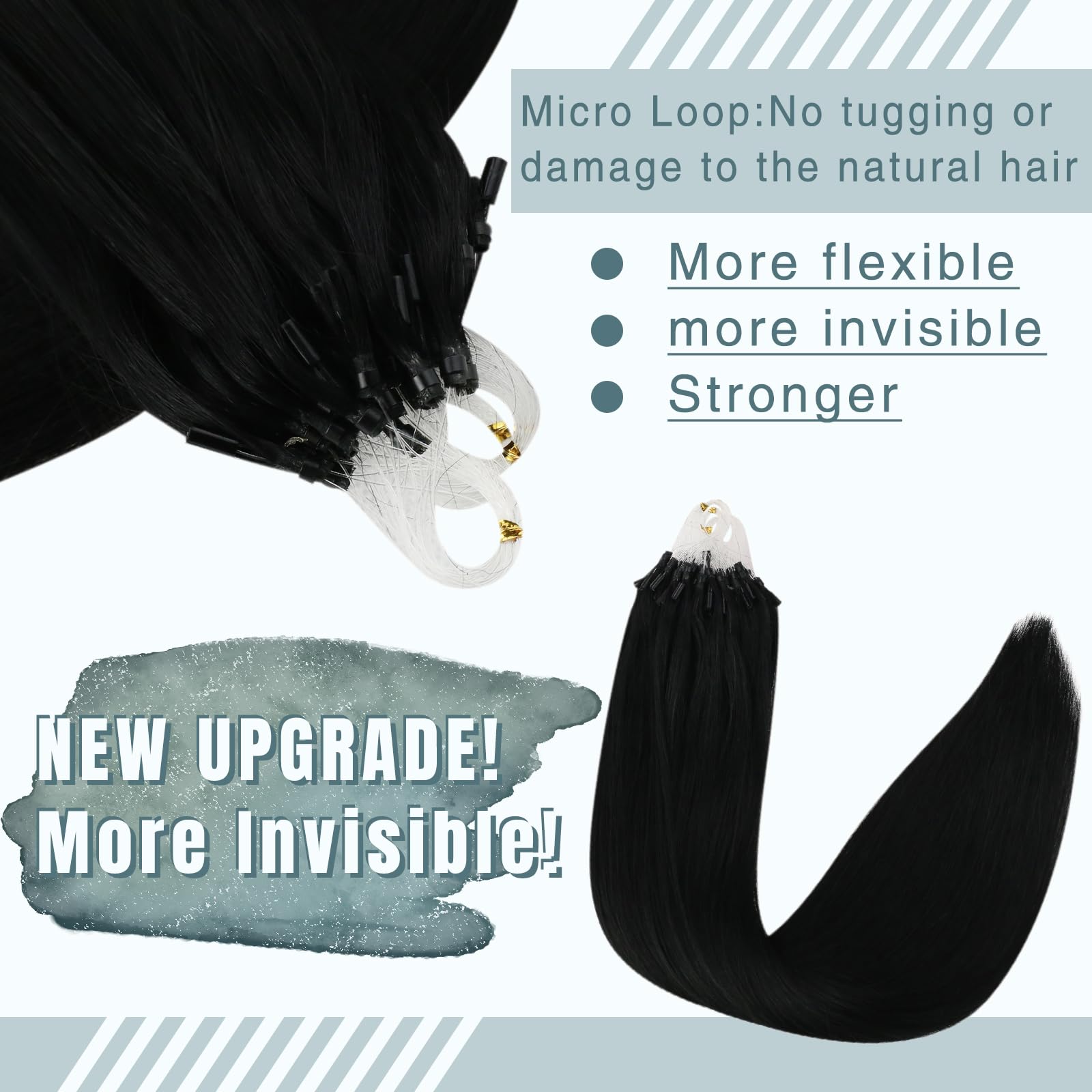 Fshine Extension Capelli Veri Microring 50g 35CM Extension Capelli Veri Nero A Getto Micro Beads Extension Umani 1g/ciocche Extension Capelli Veri Con Anelli Brasiliani Capelli Veri #1