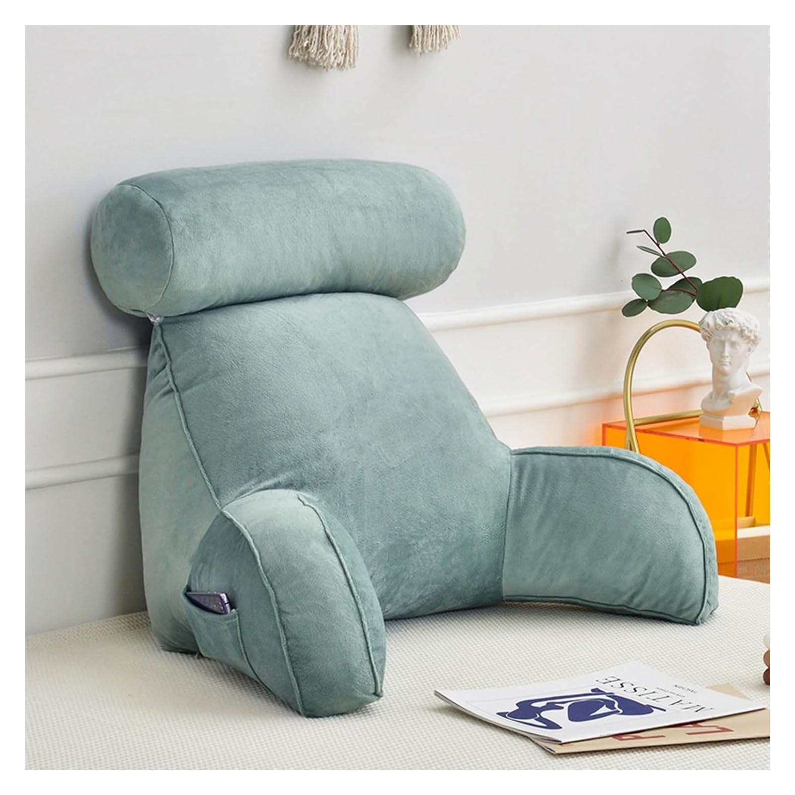 YKMYXZ support pillow， With Design,Back Rest Lumbar SupportSeat CushionChair Cushion,Sitting In Bed,Watching TV(Water Blue)