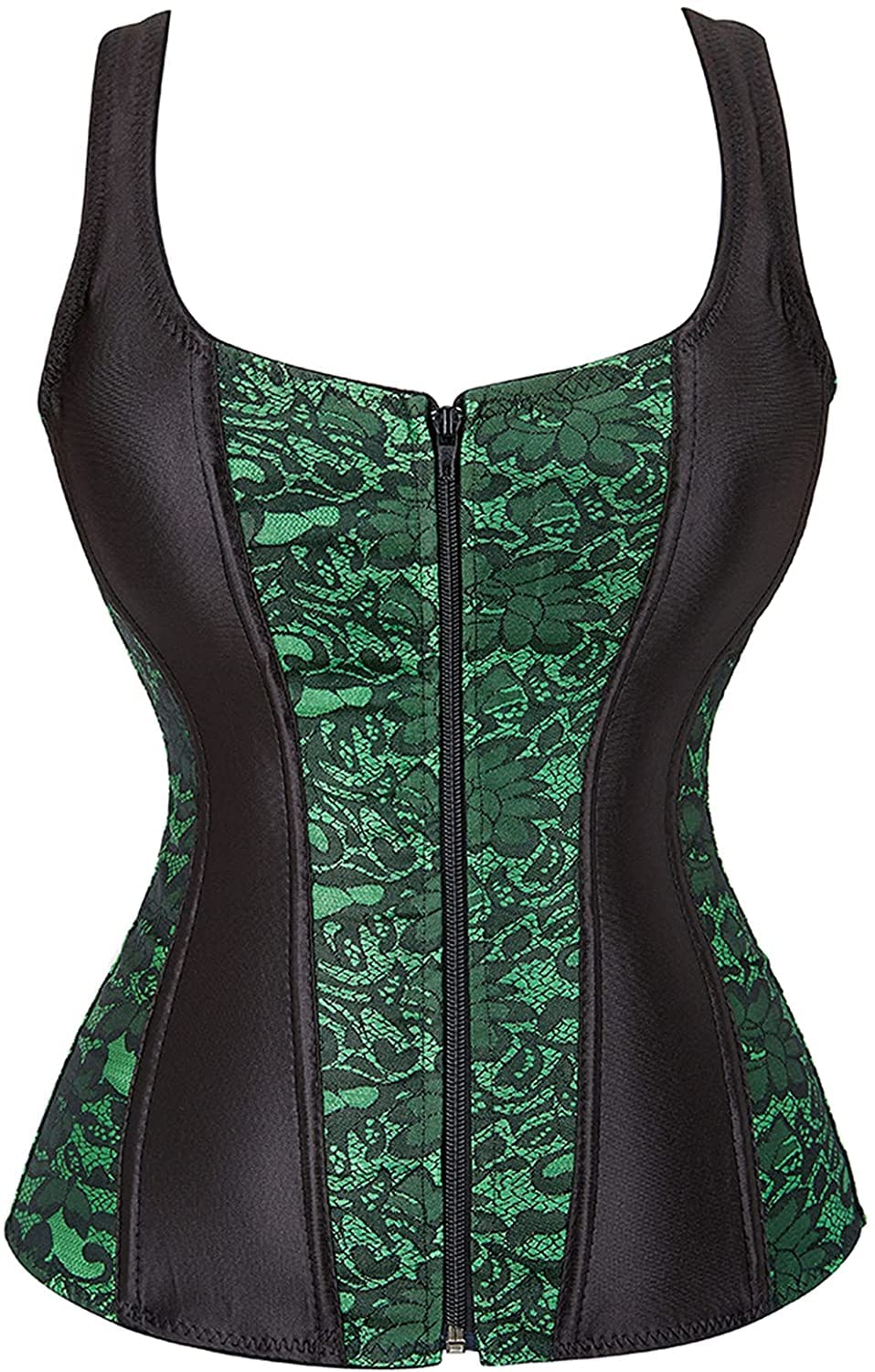 Women's Lace up Gothic Jacquard Shoulder Straps Tank Overbust Shaper Corset Bustiers Top