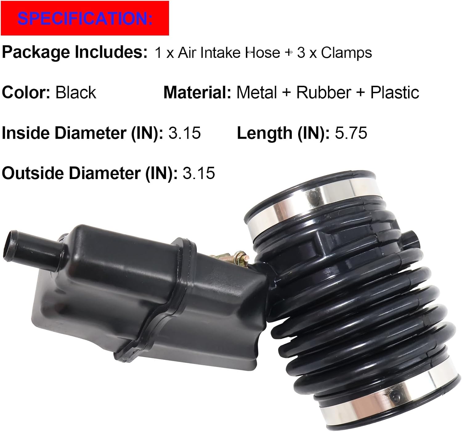 SMMS 696-039 Air Cleaner Intake Hose with 3 Clamps for Nissan Murano 2009-2014 for Nissan Quest 2011-2017, Intake Hose Tube Boot Replaces OE: 16576-1AA1A 16576-1AA0A