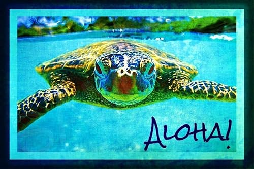Aloha Honu Sea Turtle Tiki Bar Sign 8"x12" Made In USA All Weather Metal. Lounge Welcome Pool Hot Tub Happy Hour Tropical Island Décor She Shed Luau