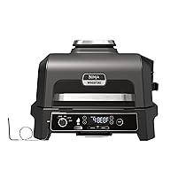 Ninja Woodfire Barbecue Elettrico XL, Griglia Friggitrice ad Aria e Affumicatore 4 in 1 da Esterno, con Termometro a Sonda Digitale, Sistema di Cottura Intelligente Smart Cook, Grigio, Nero, OG850EU