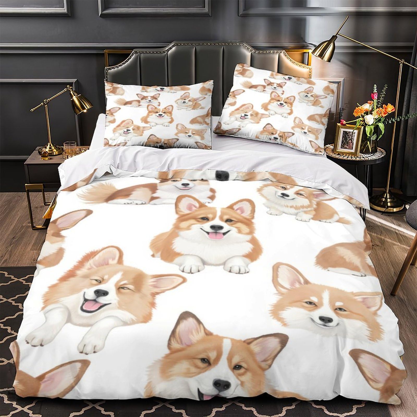 Housse de couette Corgi 3D respirante pour lit d'adolescent et garçon