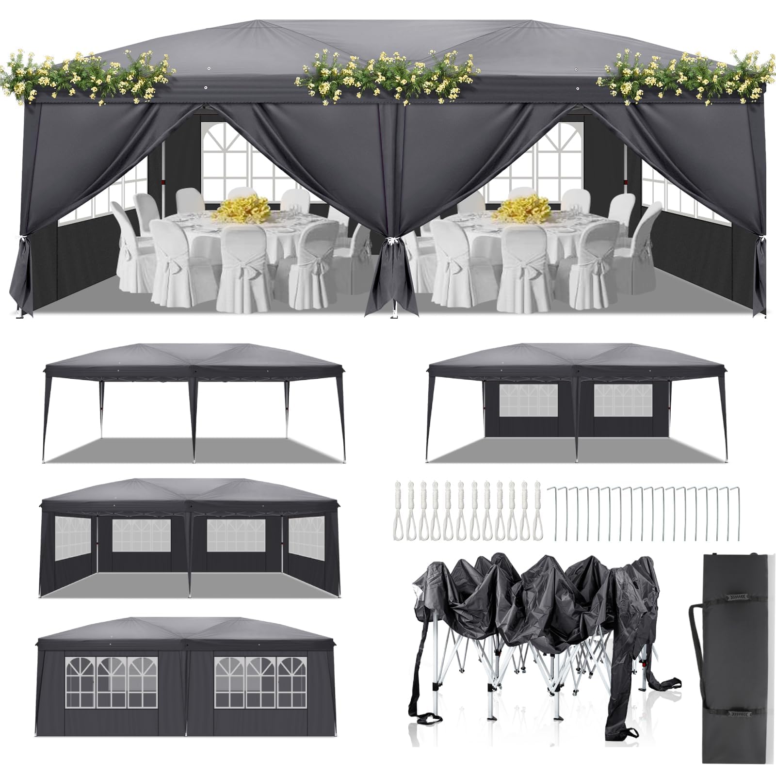 LEADZM 3x6m Pavillon Pop-up Faltpavillon,Höhenverstellbar,UV Schutz 50+,Gartenzelt,Partyzelt,Stahlrahmen,mit 4 Seitenteilen,für Garten, Party, Camping