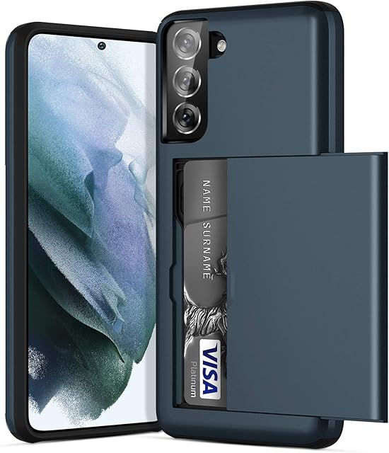 ACOCOBUY Compatible with Samsung Galaxy S21 Case Shockproof Galaxy S21 Wallet Case Protective S21 Case with Card Holder Dual Layer Armor Case Rubber Bumper Cover for Samsung Galaxy S21 Navy Blue