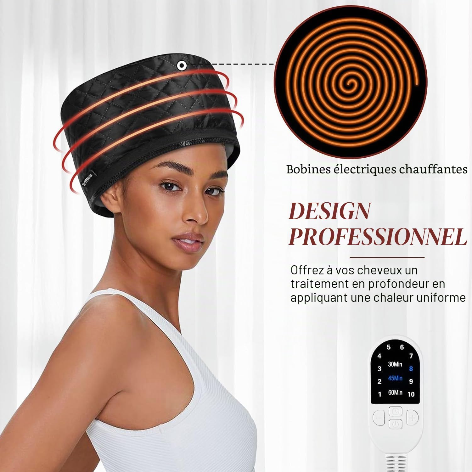 TEPENAR Bonnet vapeur professionnel avec 10 niveaux de chauffage et 3 minuteries - Capuchon chauffant électrique pour soins intensifs des cheveux naturels et afro - Hotte chaude portable pour la