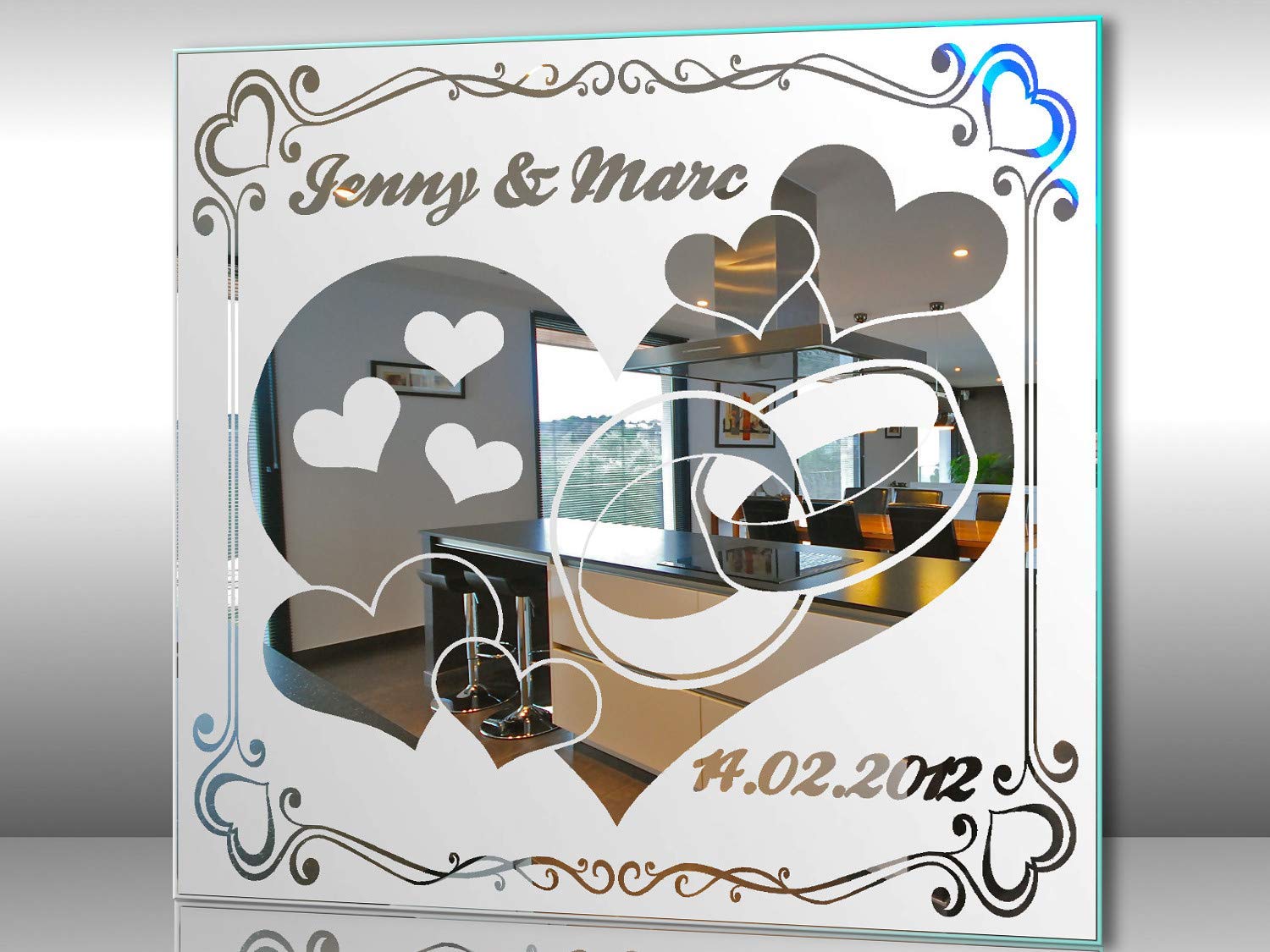 Spiegel mit Gravur Hochzeit 2 ★ Wandbild ★ Hochzeitstag ★ Ehe ★ Hochzeitsgeschenk ★ personalisiert