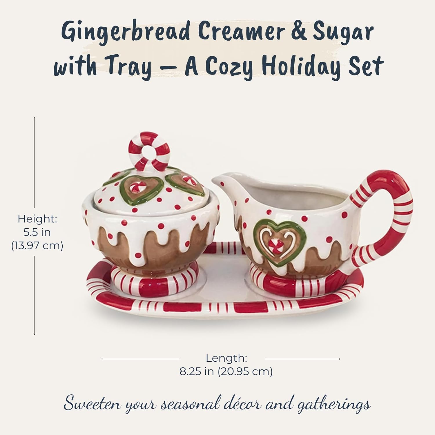 Blue Sky Claworks 20392 Gingerbread Creamer and Sugar with Tray