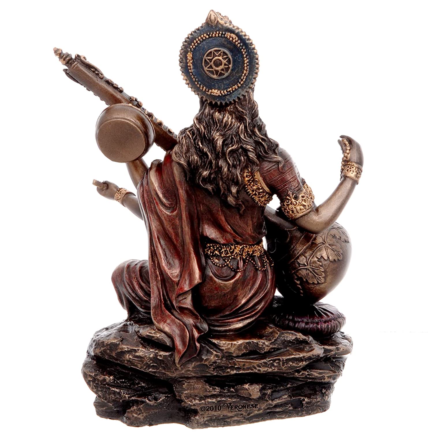 Sri Krishna Culture Kleine Saraswati-Spiel-Sitar-Höhe, 7,6 cm, Antik-Finish, für Auto- und Heimdekoration