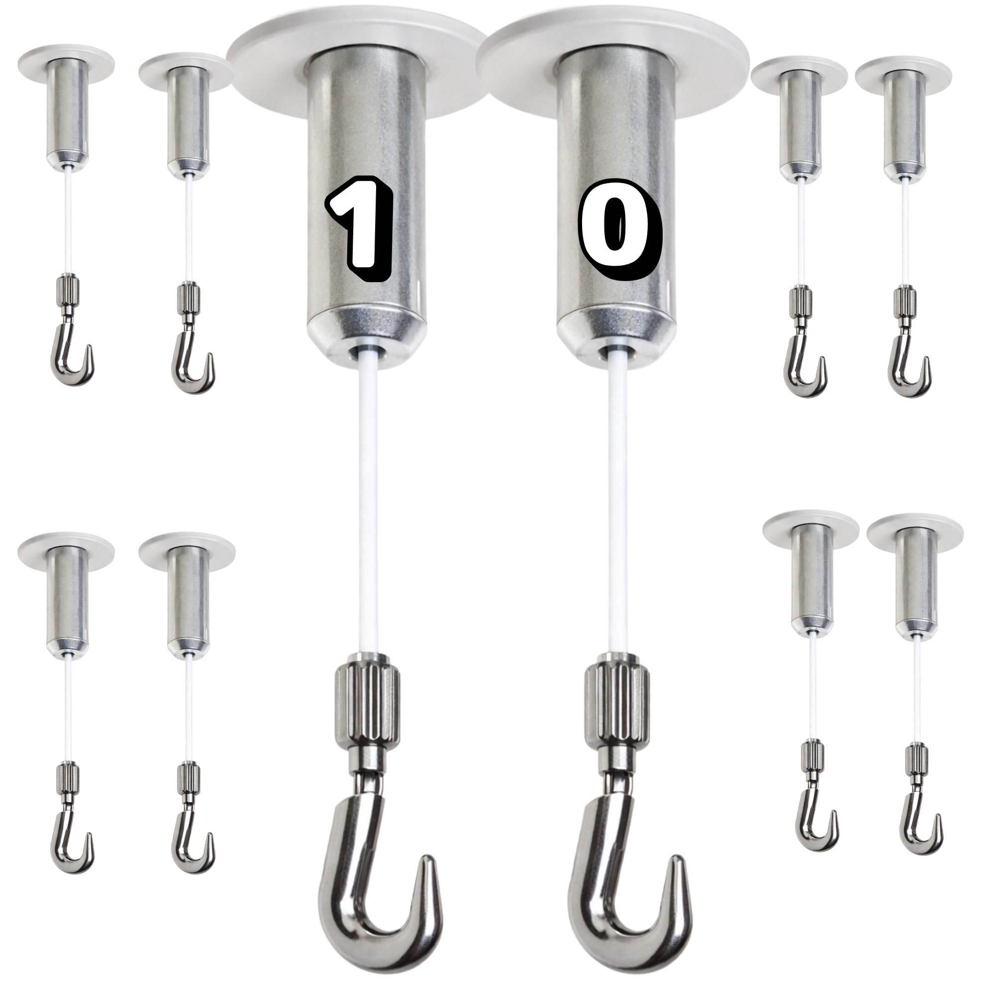 Ganchos para colgar cuadros | Soporte para techo regulable | Incluye taco expansivo | Nylon 2 m + gancho Fast | Soporta hasta 9 kg | Ideal para hogar o escaparates (10 unidad)