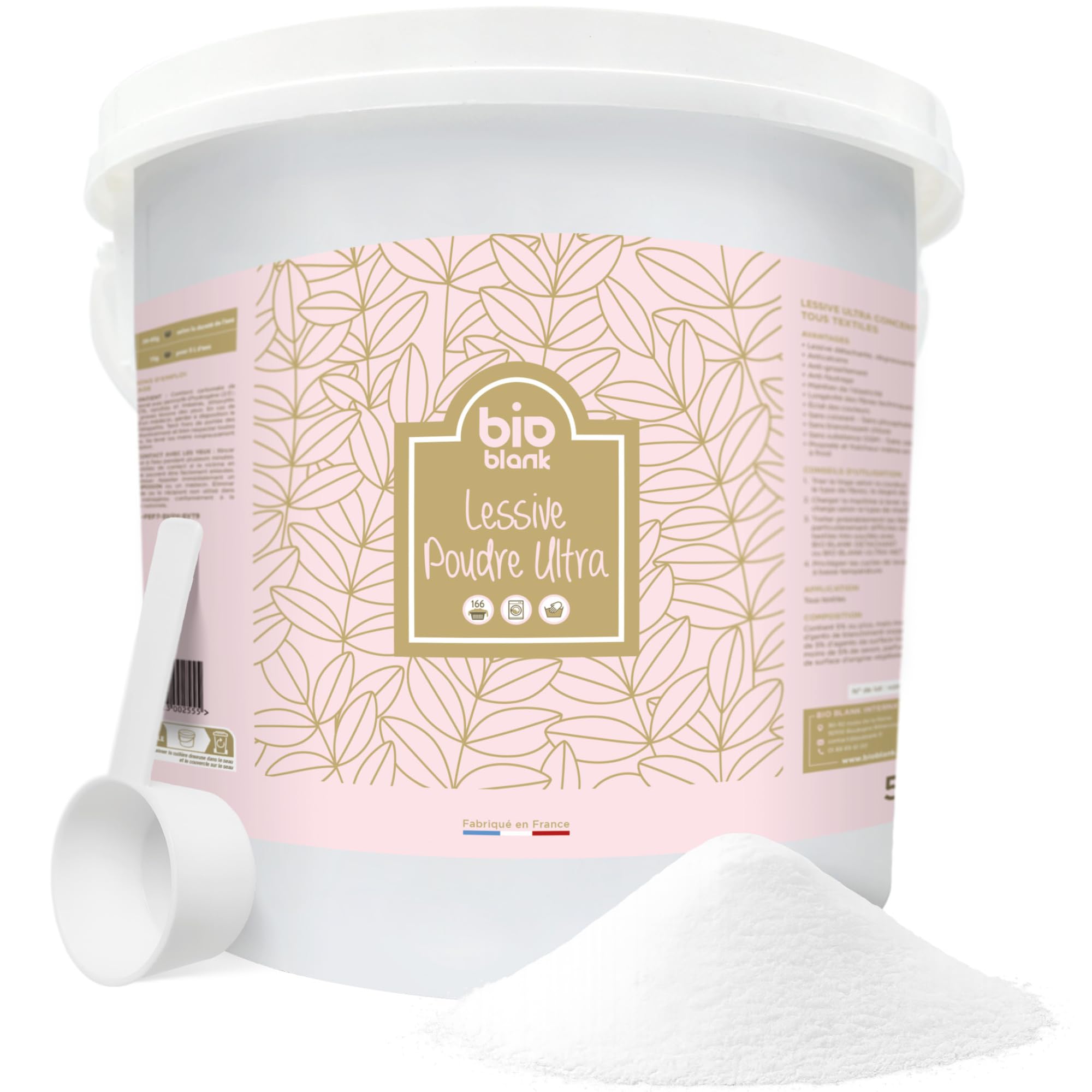 Lessive Poudre Professionnelle Ultra Concentrée 166 Lavages 5kg | Anti-Taches & Dégraissant, Efficace à Froid, Pour un Linge Blanc et des Couleurs Éclatantes, Fabriqué en France