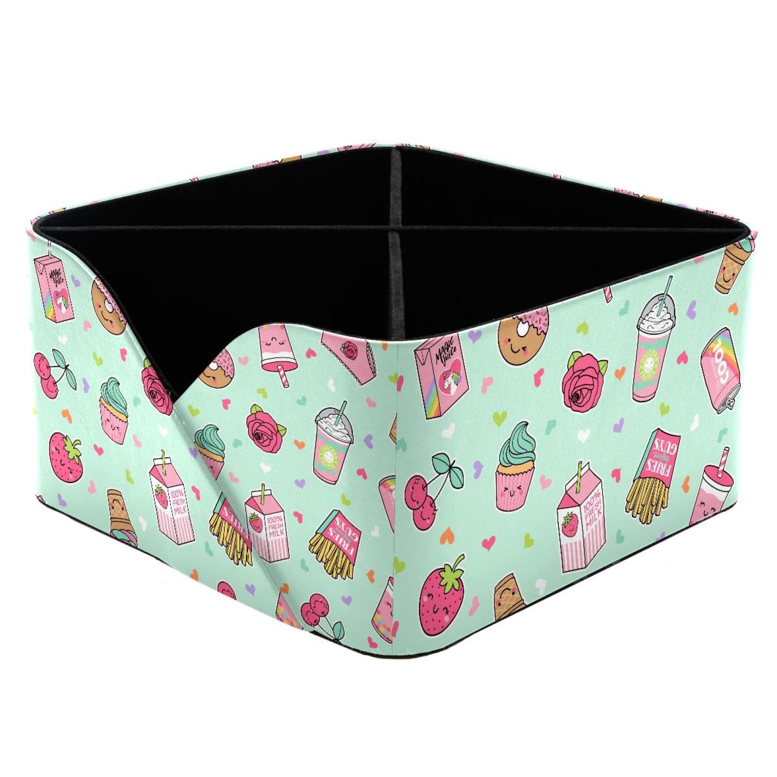 KengjuTesu Cute Pastel Foods Cupcake Patches Heart Pattern Desktop Organizer Pen Holder, Rectangular Pencil Cup for Office, Study and Makeup Stations