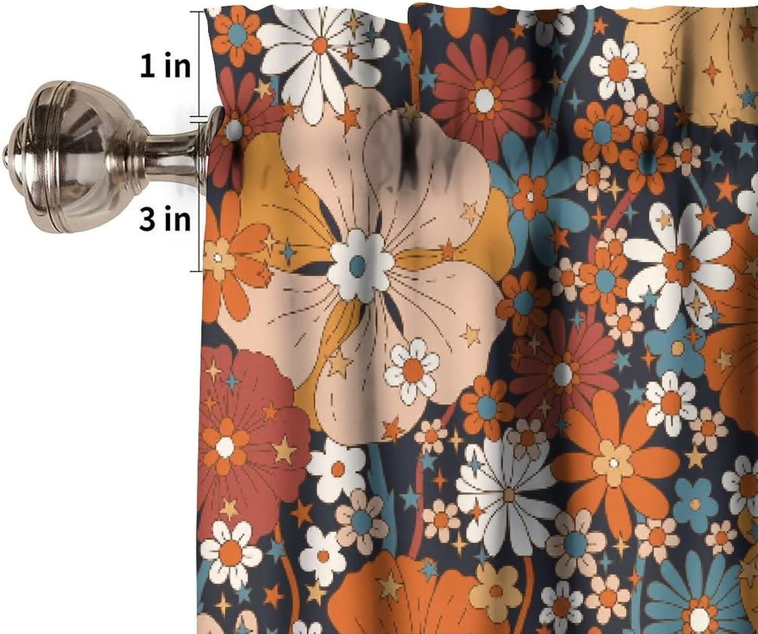 Retro Groovy Flowers Valance for Kitchen Windows Boho 70s Hippie Daisy Aesthetric Botanical Print Blackout Rod Pocket Short Curtain Window Treatments for Bathroom Living Room 54x18 Inch 1 Panel