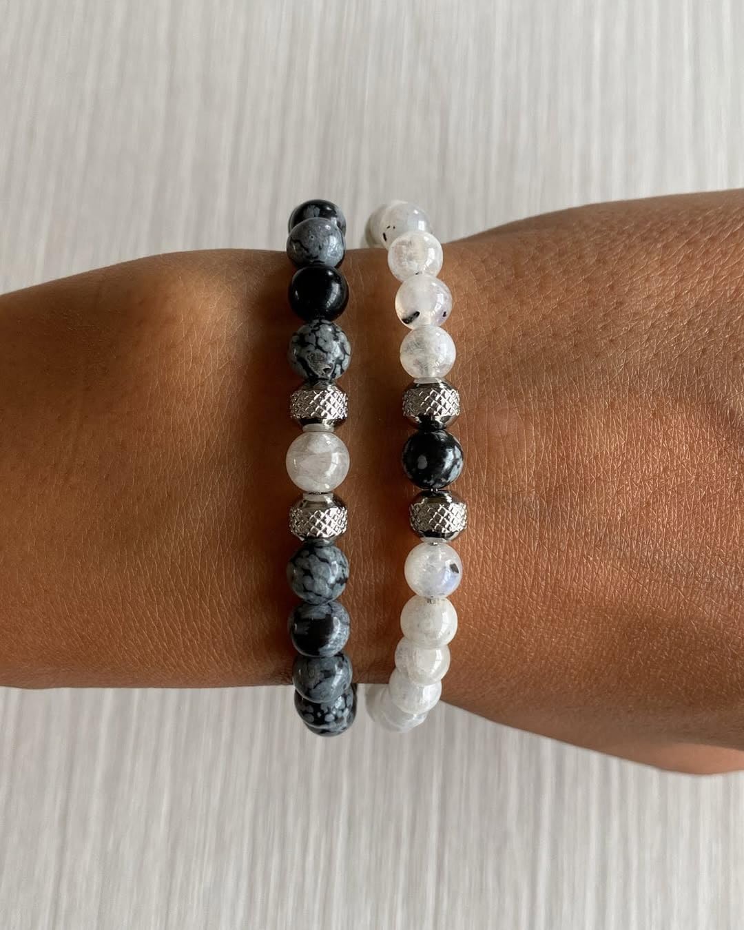 10:10 Gemstone Beaded Couple Bracelets – Natural Stone 6 mm & Stainless Steel – Adjustable, Resistent, Elegant - Made in Italy