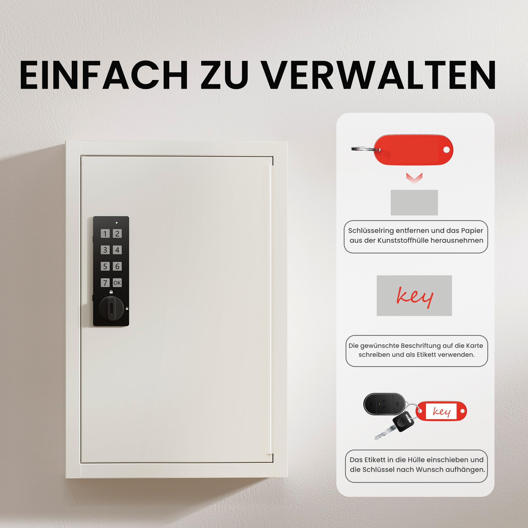 Grimtron Elektronischer Schlüsselschrank Zahlencode für 40 Schlüssel - Wandmontage Schlüsselbox Beige - Privat/Öffentlich/Anti-Peep Modus - Ideales Muttertagsgeschenk