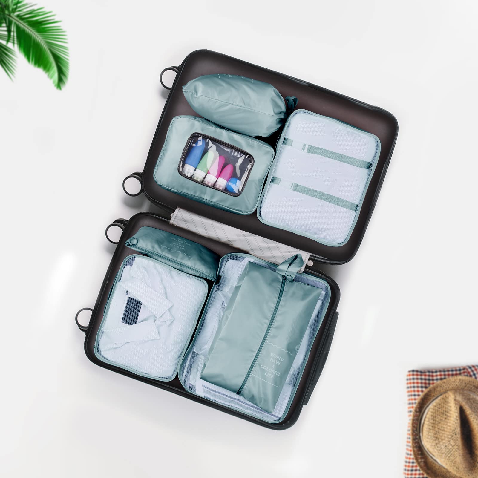 TENXSNUG Organizer Valigie Viaggio, 8 Pezzi Travel Organizer Packing Cubes Leggero Organizzatore Valigia Cubi di Imballaggio Cubo di Viaggio per i Vestiti, Scarpe, Intimo, Grigio Chiaro