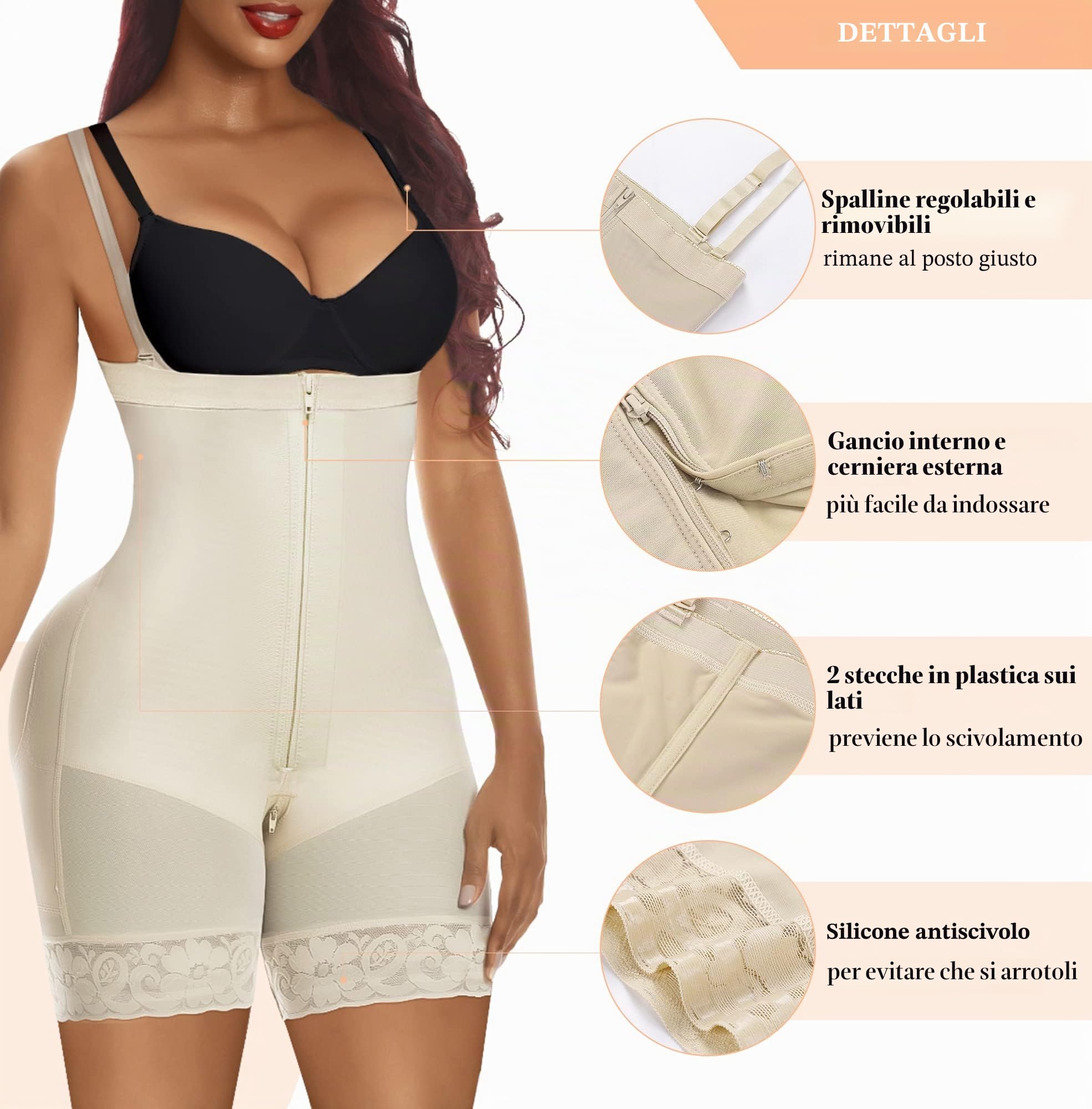 YIANNA Body Contenitivo Modellante Donna Pancera Snellente Post Parto Guaina Contenitiva Intimo Shapewear Bodysuit