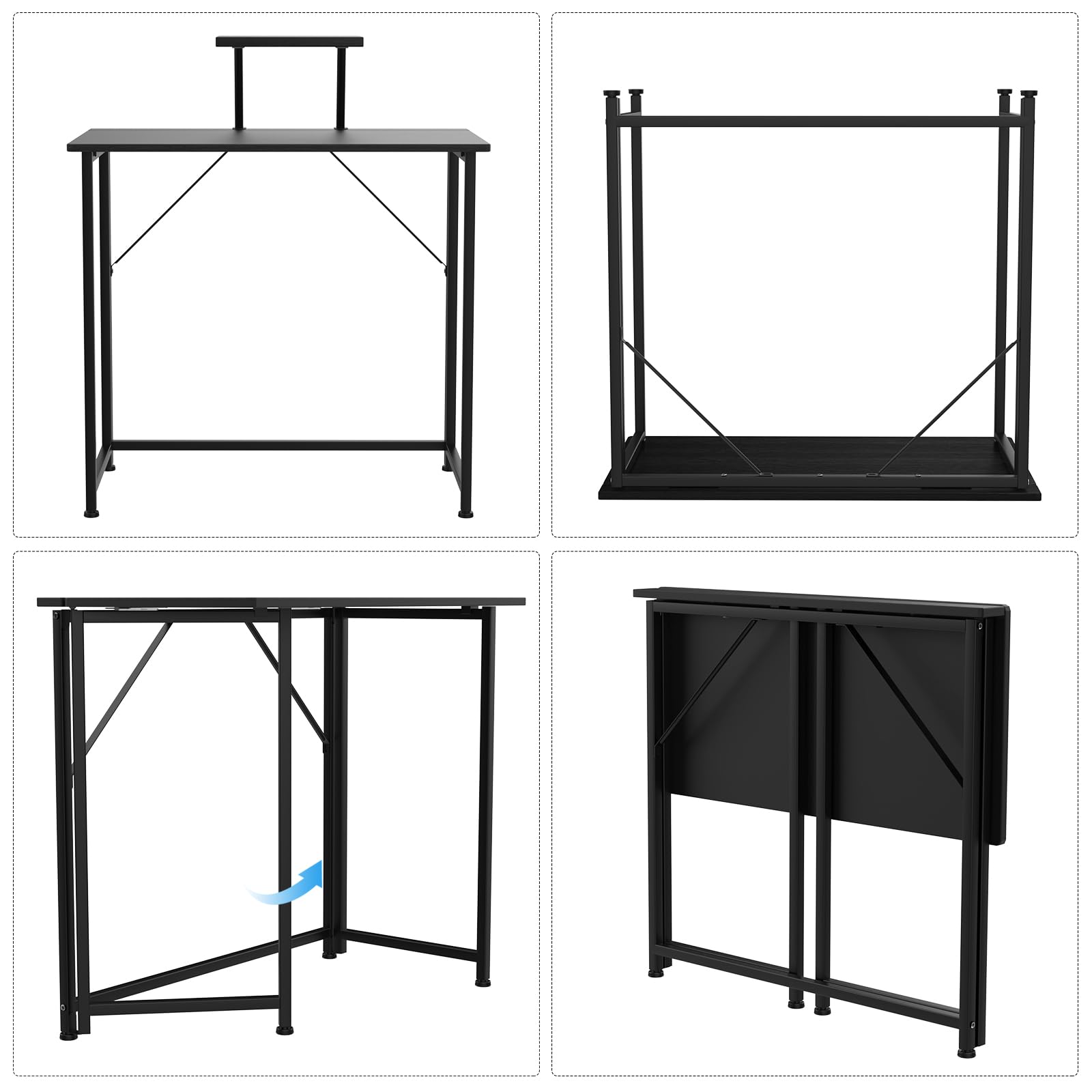 Scrivania Pieghevole per Computer Tavolo Pieghevole Salvaspazio con Supporto per Schermo Tavolino Pieghevole da Esterno Interni 80x45x75cm Postazione di Lavoro Nero per Ufficio Casa