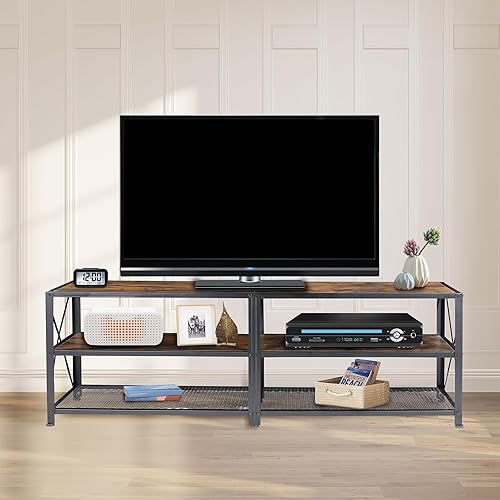 Miniatura 3 de BETTAHOME Soporte de TV para TV de hasta 70 pulgadas, mesa consola de TV de 3 niveles Accent para sala de estar, centro de medios, marco de acero,