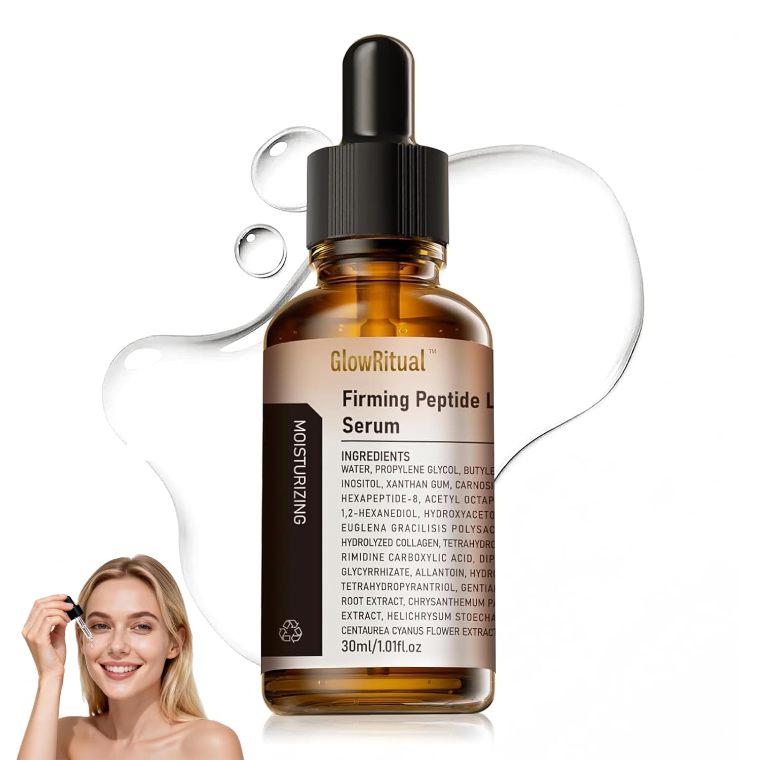 GlowRitual Firming Peptide Lifting Serum — Hydrating Anti-Aging Face Glow Serum for Women, Multi-Peptides & Collagen, Boosts Elasticity & Radiance, Smooths Fine Lines, All Skin Types