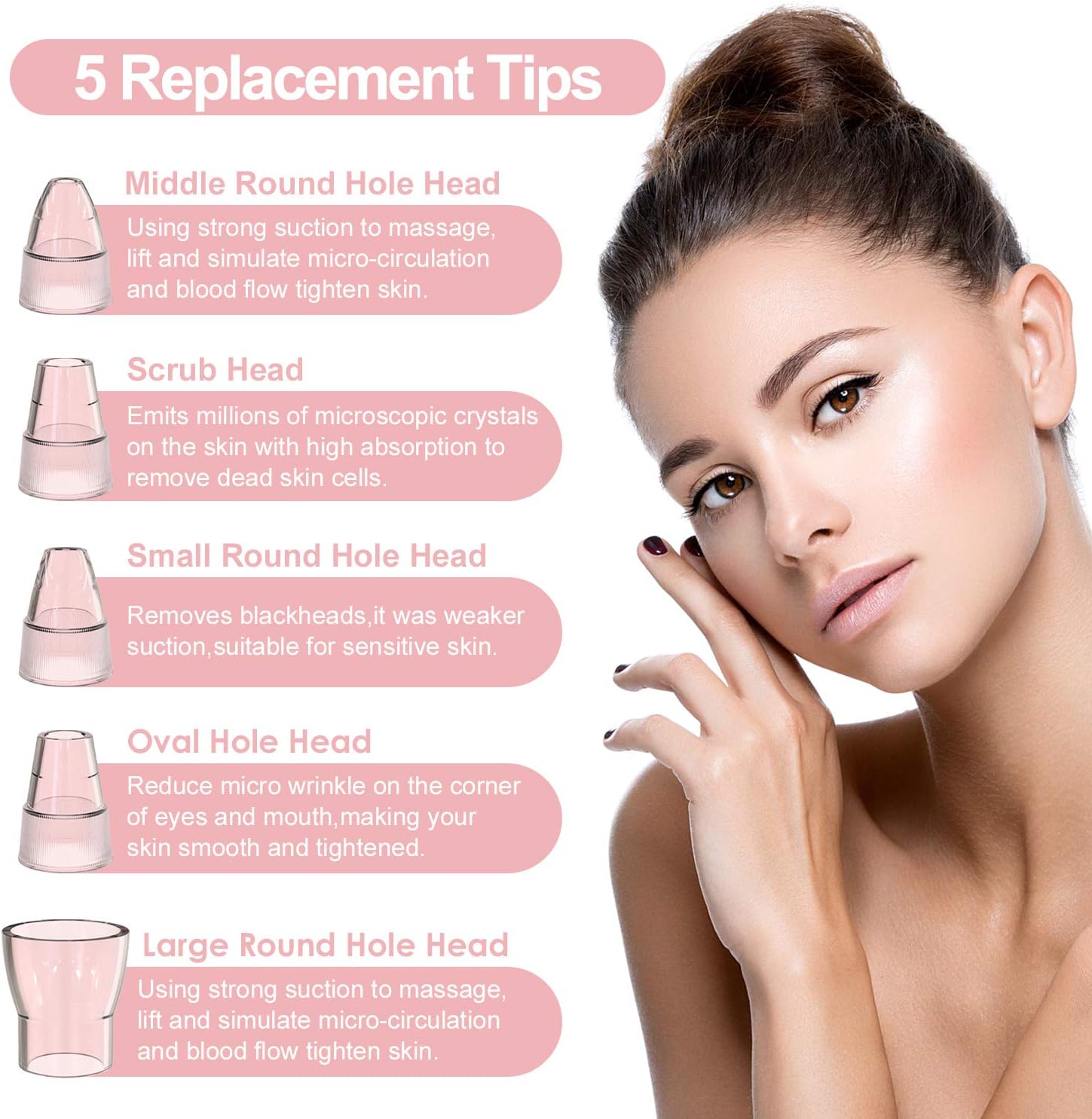 Blackhead Remover Pore Vacuum with Hot Compress-YONOY 2026 Upgraded Electric Face Cleaner Pore Extractor Pimple Extractor Acne White Heads Removal Tool with 5 Suction Head LCD Screen and Base - Image 4