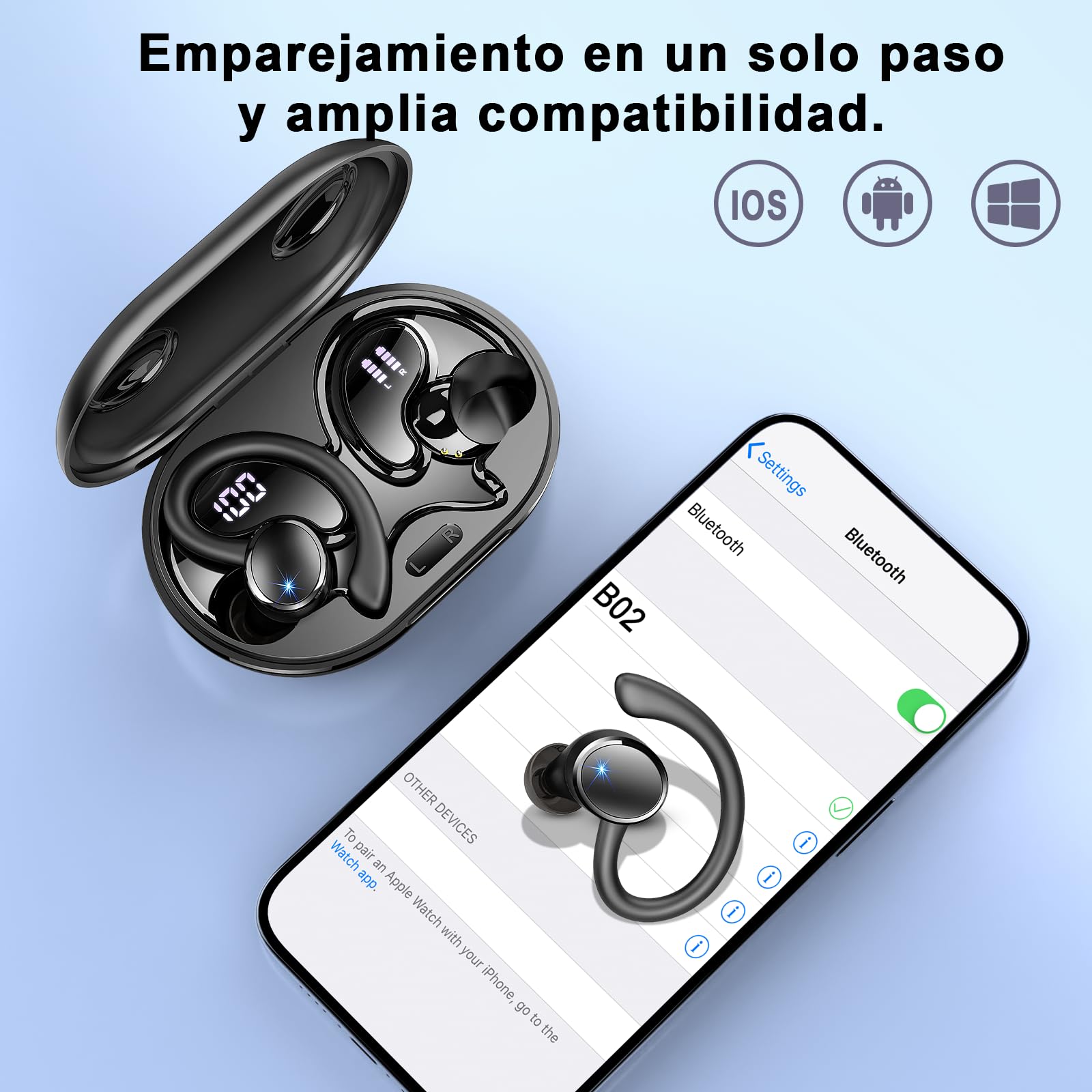 2026 Auriculares Inalambricos Deportivos, Nueva Auriculares Bluetooth 5.4 HiFi Estéreo con 4 HD Mic, 50H Cascos Inalambricos Bluetooth con Cancelacion Ruido ENC, Pantalla LED/IP7 Impermeable Cascos