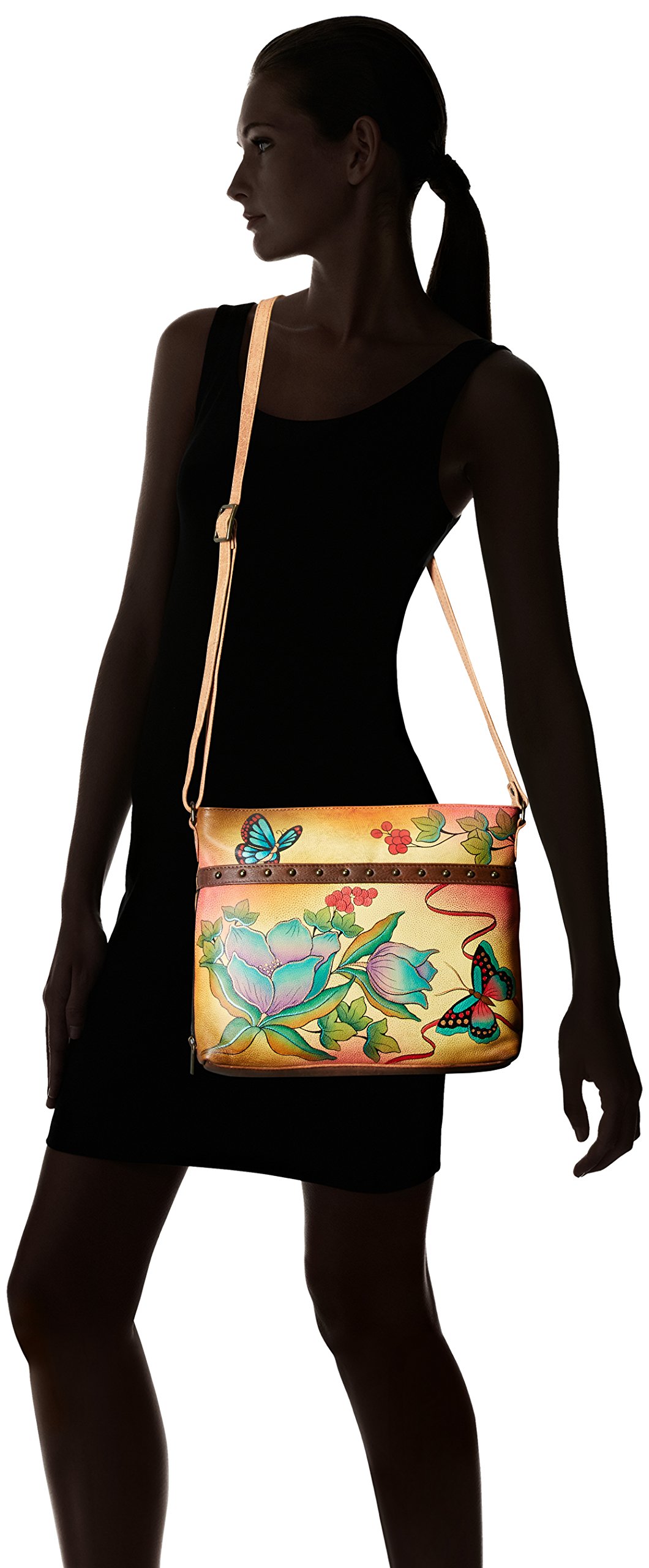 Anuschka Anna by Organizador de Piel Pintada a Mano, diseño de Flores, Bandolera, Bolso para Mujer
