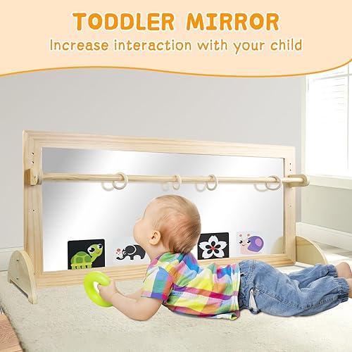 Miniatura 4 de Espejo Montessori con barra, barra de dominadas ajustable de madera para bebé, piso y pared, inastillable, seguridad, coordinación infantil, muebles