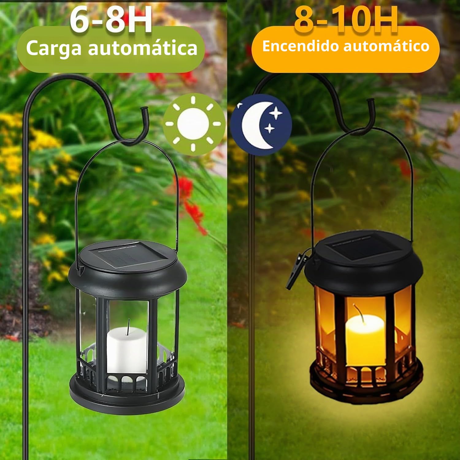 yowin Farolillos Solares Exterior 4 Piezas Lámpara Solares Jardin con Vela, Farol Solar IP44 Impermeable Lampara Exterior Mesa, Linterna para Adornos Jardin Terraza Balcón Sobremesa Decoracion