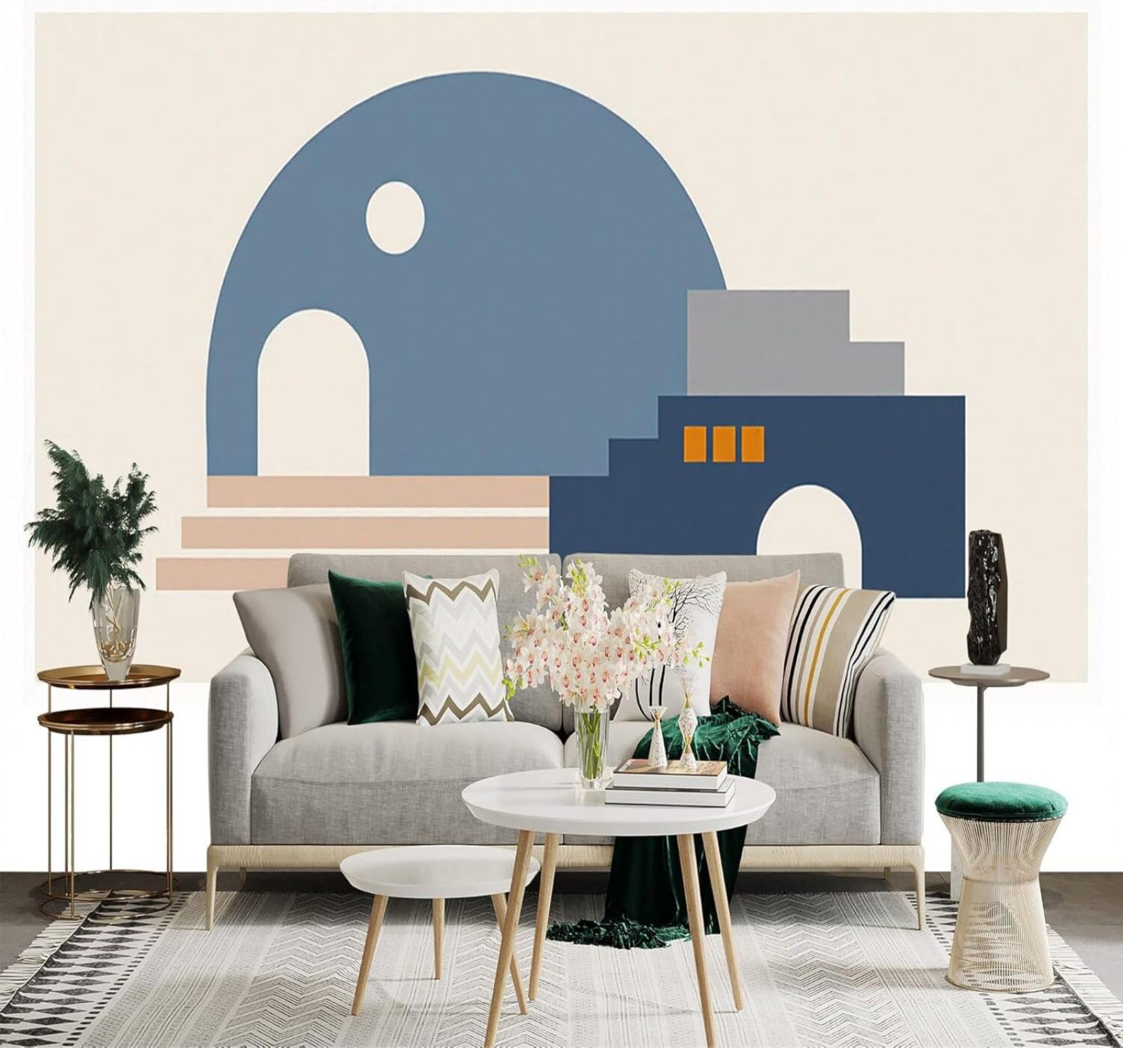 XLMING Minimalist Abstract Geometric Architecture Dome Staircase 3D Wallpaper Silky Texture Home Study Office Grey Dining Room Sofa Bedroom Living Room TV Backdrop-300cm×210cm