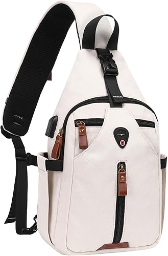 MOSISO Mochila de viaje para senderismo, bolsa cruzada de lona vintage con puerto de carga USB y correa extraíble