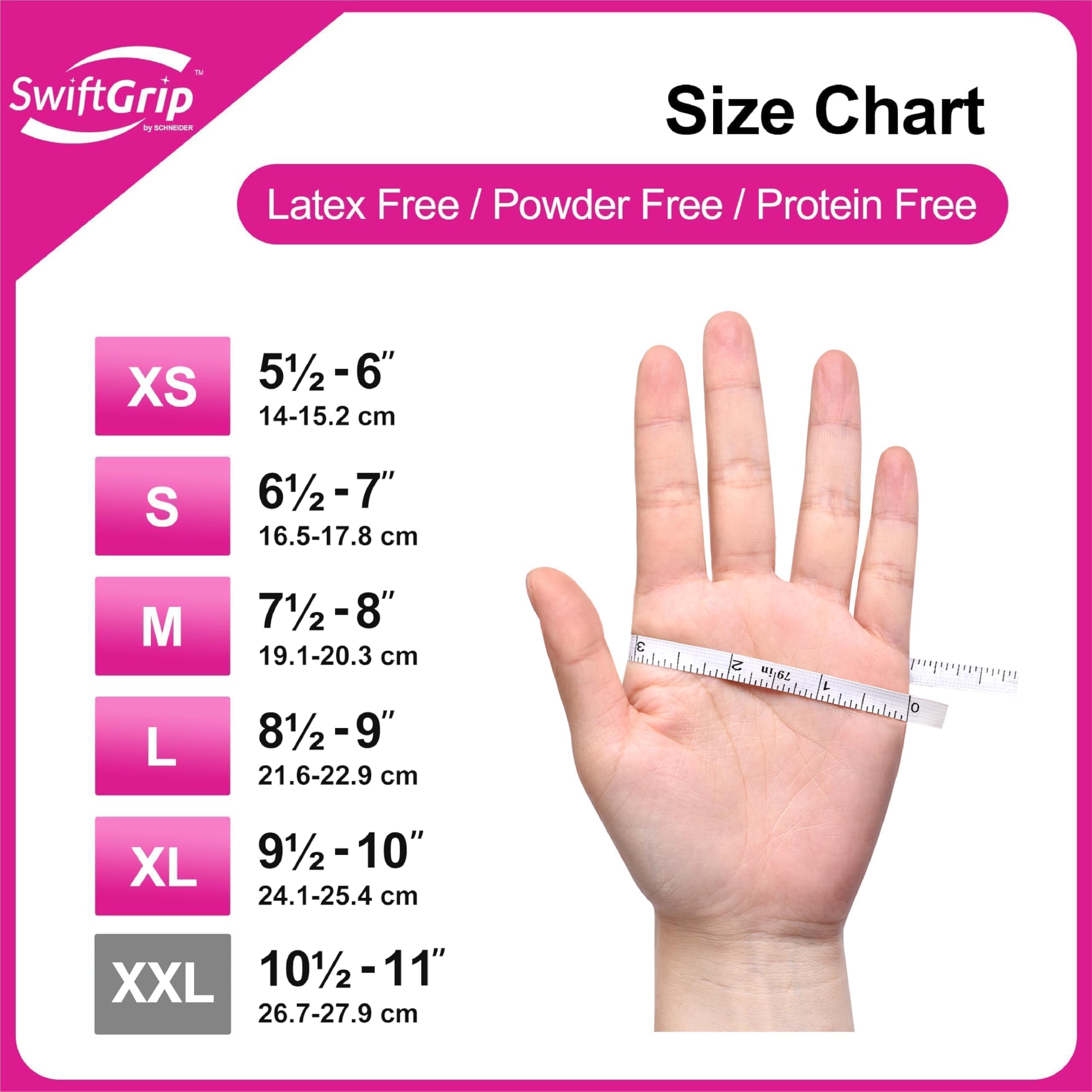 SwiftGrip Guantes de nitrilo sin polvo, XS, caja de 1000 (10 cajas) – 3 mil, desechables, sin látex, para cocina, limpieza, esteticistas, peluquero – rosa/fucsia