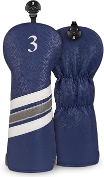 Golf Club Wood Head covers for Driver/Fairway #3/Fairway #5/Hybrid/135X Navy Blue PU Leather