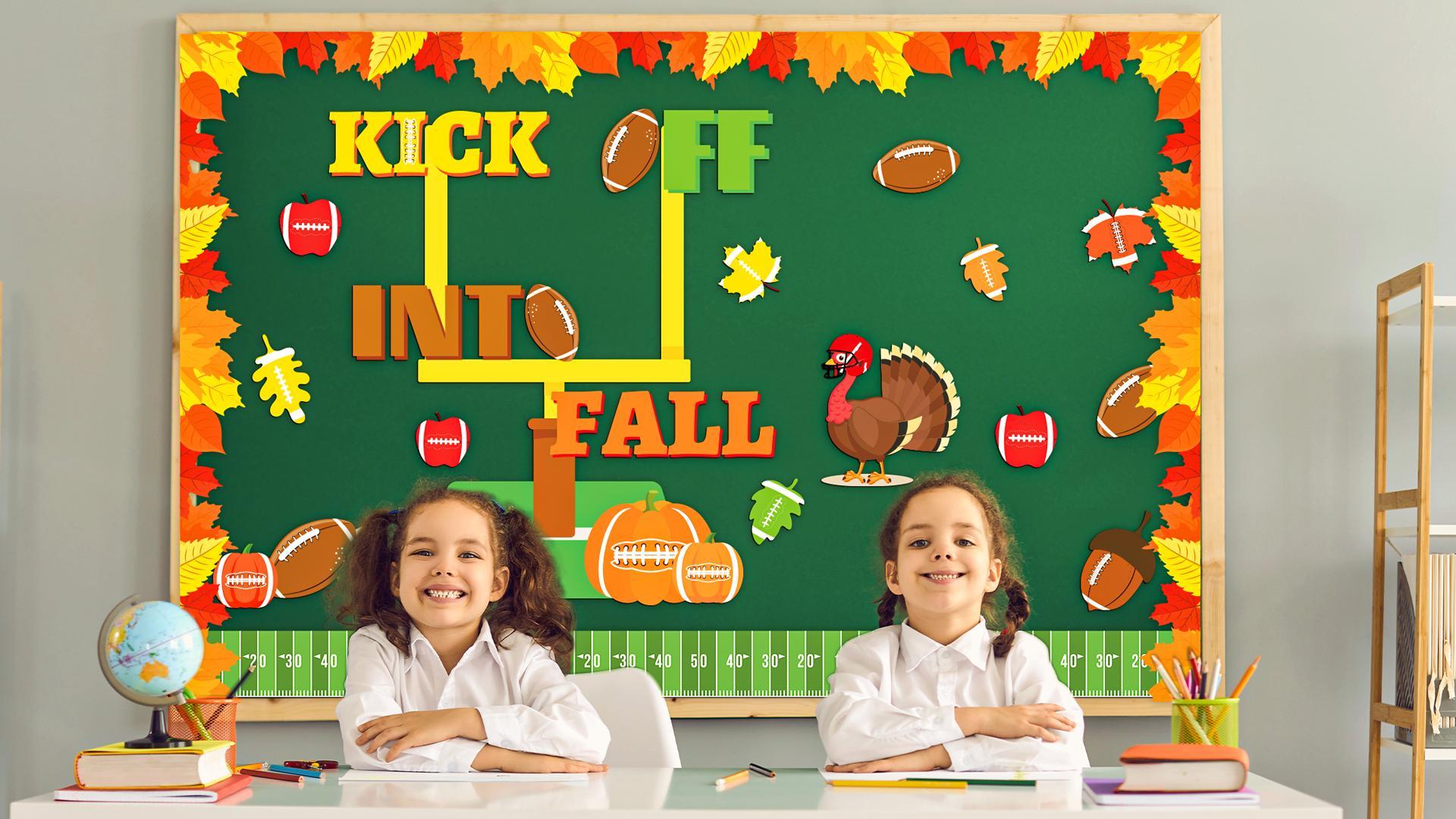 96-Piece Fall Football Bulletin Board Borders - Maple Leaves & Sports Theme For Classroom Decor