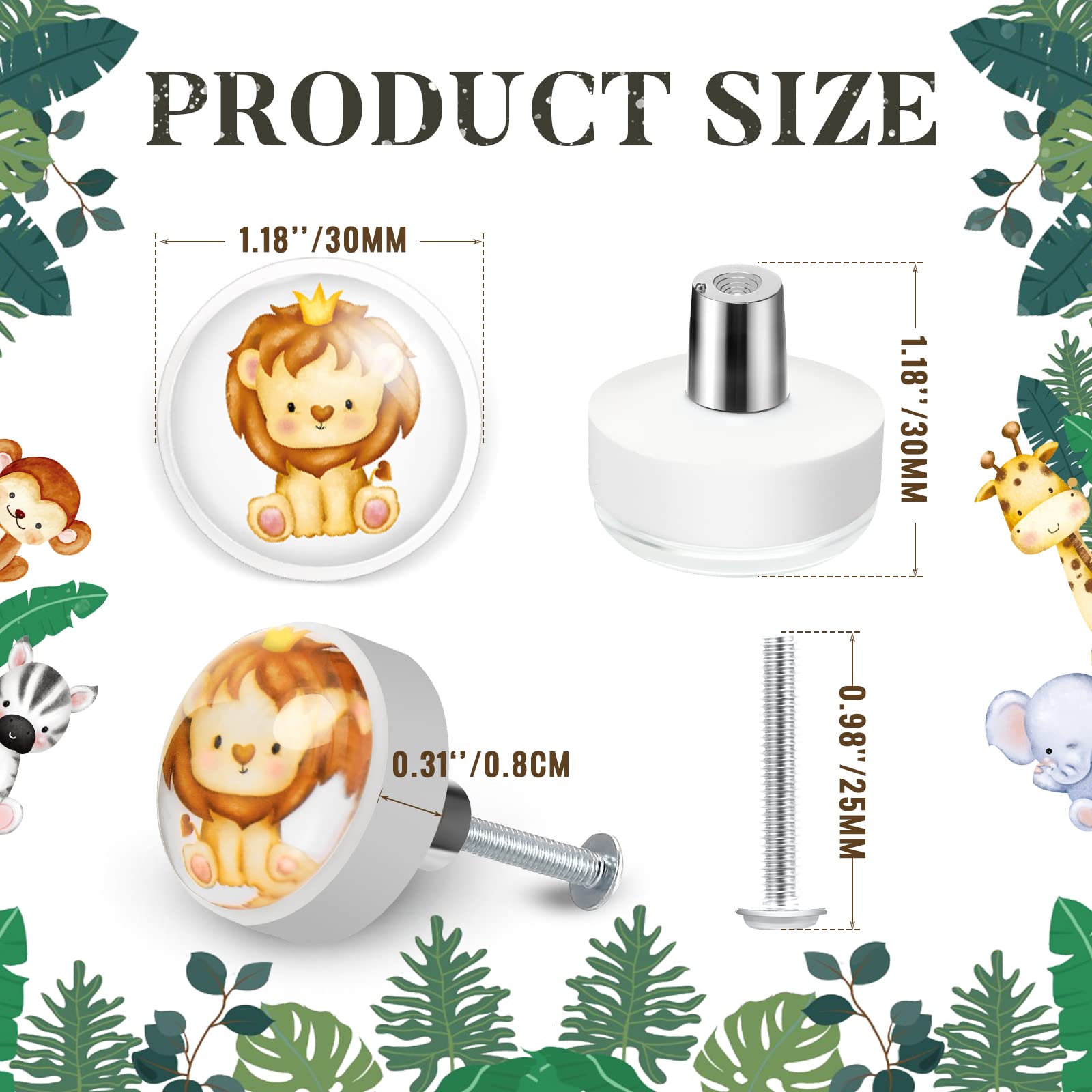 Set di 12 Pomelli Rotondi per Cassetti con Animali della Giungla Gomma Morbida Silicone per Armadietti Bambini Cameretta