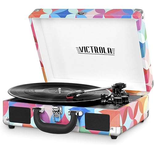 Victrola Vintage 3-Speed Bluetooth Portable Suitcase Record Player with Built-in Speakers | Upgraded Turntable Audio Sound|Geo, Model Number: VSC-550BT-P3