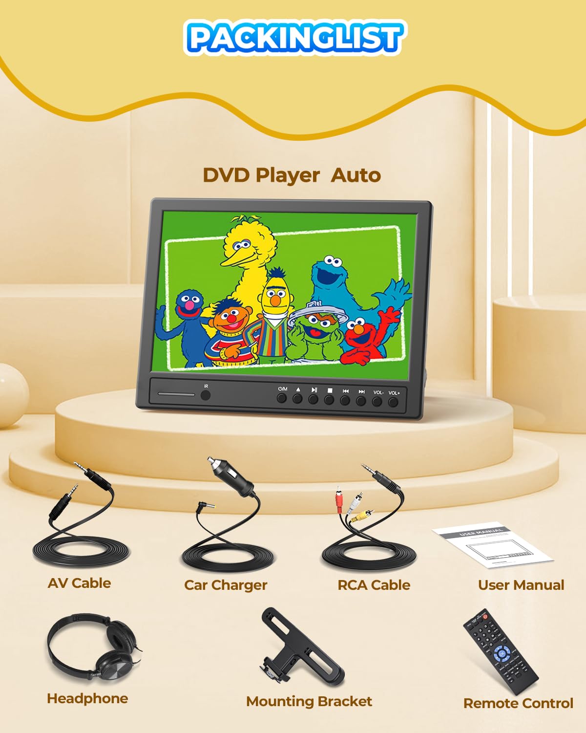 Arafuna 12,5 Pollici Lettore DVD Portatile, 1080P Lettore DVD Auto, Supporta l'ingresso USB/TF, HDMI, AV, Non Ricaricabile